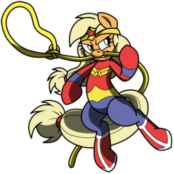 Size: 2400x2400 | Tagged: safe, artist:dfectivedvice, artist:pananovich, applejack, g4, colored, crossover, female, high res, lasso, simple background, solo, transparent background, wonder woman, wonderjack