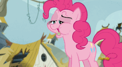 Size: 627x347 | Tagged: safe, screencap, pinkie pie, earth pony, pony, g4, season 5, the lost treasure of griffonstone, animated, delicious, discovery family logo, eating, faic, female, gif, griffon scone, mare, scone, solo