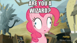 Size: 500x281 | Tagged: safe, edit, edited screencap, screencap, pinkie pie, g4, the lost treasure of griffonstone, are you a wizard, derp, meme, oh my gosh, zoned out