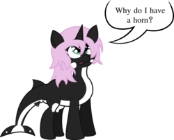 Size: 4844x3906 | Tagged: safe, artist:plone, oc, oc only, oc:swirl, original species, shark pony, confused, horn, race swap, simple background, transparent background, vector