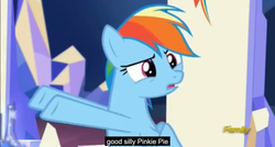 Size: 1600x855 | Tagged: safe, screencap, rainbow dash, g4, the lost treasure of griffonstone, meme, youtube caption