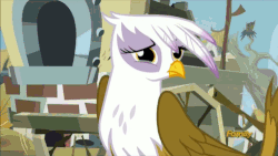 Size: 500x281 | Tagged: safe, screencap, gilda, pinkie pie, earth pony, griffon, pony, g4, season 5, the lost treasure of griffonstone, animated, crying, discovery family, discovery family logo, duo, duo female, female, fourth wall, fourth wall destruction, gif, mare, oven