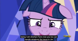 Size: 1600x855 | Tagged: safe, screencap, twilight sparkle, alicorn, pony, g4, the lost treasure of griffonstone, female, floppy ears, meme, solo, twilight alias, twilight sparkle (alicorn), youtube caption