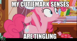 Size: 1268x680 | Tagged: safe, screencap, pinkie pie, earth pony, pony, g4, the lost treasure of griffonstone, booty call, bronystate, chef's hat, cutie mark, female, glowing cutie mark, hat, image macro, mare, meme, pointing at self, solo