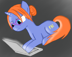 Size: 1812x1452 | Tagged: safe, artist:dinobirdofdoom, pony, unicorn, computer, female, frown, glasses, kinzie kensington, laptop computer, lying, mare, ponified, saints row, solo