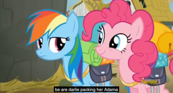 Size: 1600x855 | Tagged: safe, screencap, pinkie pie, rainbow dash, g4, the lost treasure of griffonstone, battlestar galactica, meme, youtube caption