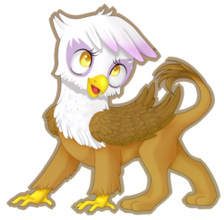 Size: 1630x1600 | Tagged: dead source, safe, artist:seleneat, gilda, griffon, g4, the lost treasure of griffonstone, chickub, cute, female, gildadorable, li'l gilda, open mouth, simple background, smiling, solo, transparent background, younger