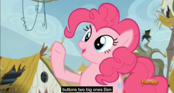 Size: 1600x855 | Tagged: safe, screencap, pinkie pie, g4, the lost treasure of griffonstone, meme, youtube caption