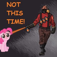 Size: 200x200 | Tagged: safe, pinkie pie, g4, comic sans, crossover, fire, op is a duck, pepper spray cop, pyro (tf2), team fortress 2