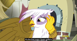 Size: 1600x855 | Tagged: safe, screencap, gilda, griffon, g4, the lost treasure of griffonstone, meme, spain, youtube caption