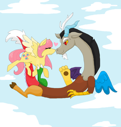 Size: 1024x1077 | Tagged: safe, artist:warriorcats125, discord, fluttershy, g4, female, male, ship:discoshy, shipping, straight