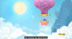 Size: 851x463 | Tagged: safe, screencap, spike, twilight sparkle, g4, the lost treasure of griffonstone, canterlot, hot air balloon, intro, meme, opening, twinkling balloon, youtube caption