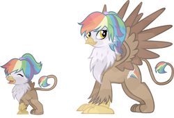 Size: 1024x695 | Tagged: safe, artist:pandamoniyum, artist:starlight-dreams, edit, oc, oc only, oc:rainbow feather, griffon, crystallized, cutie mark, growing up, interspecies offspring, magical lesbian spawn, offspring, parent:gilda, parent:rainbow dash, parents:gildash