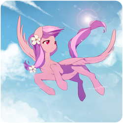 Size: 3000x3000 | Tagged: safe, artist:sorasku, oc, oc only, oc:moonlight blossom, pegasus, pony, female, flower, flying, high res, mare, solo