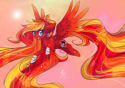 Size: 2912x2059 | Tagged: safe, artist:wilvarin-liadon, oc, oc only, oc:fire strike, pegasus, pony, female, heart eyes, high res, looking at you, mare, solo, wingding eyes