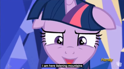 Size: 849x471 | Tagged: safe, screencap, twilight sparkle, alicorn, pony, g4, my little pony: friendship is magic, the lost treasure of griffonstone, female, floppy ears, meme, solo, twilight sparkle (alicorn), youtube caption