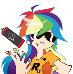 Size: 2770x2800 | Tagged: safe, artist:joemasterpencil, rainbow dash, human, g4, female, high res, humanized, panty and stocking with garterbelt, rockstar, rockstar games, simple background, solo, spray can, spray paint, style emulation, sunglasses, transparent background