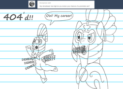 Size: 1164x836 | Tagged: safe, artist:hakar-kerarmor, screw loose, oc, oc:arrowhead, ask four inept guardponies, g4, female, homestar runner, lined paper, royal guard, sketch, style emulation, teen girl squad