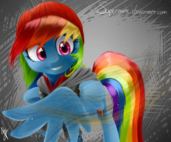 Size: 1181x984 | Tagged: safe, artist:supermare, rainbow dash, g4, beanie, crossover, delsin rowe, female, hat, infamous, infamous second son, solo, video game