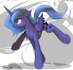 Size: 1508x1447 | Tagged: safe, artist:sakuracheetah, princess luna, alicorn, pony, g4, chest fluff, female, filly, floppy ears, raised hoof, s1 luna, smiling, solo, woona