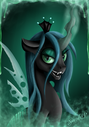 Size: 1680x2400 | Tagged: safe, artist:ligvin, queen chrysalis, changeling, changeling queen, g4, crown, female, jewelry, magic, regalia, solo