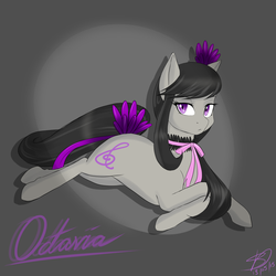 Size: 1024x1024 | Tagged: dead source, safe, artist:renniksarts, octavia melody, earth pony, pony, g4, choker, collar, female, looking at you, lying, mare, prone, ribbon, solo