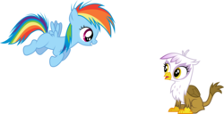 Size: 3000x1535 | Tagged: safe, artist:valadrem, gilda, rainbow dash, griffon, g4, the lost treasure of griffonstone, .svg available, chickub, filly, simple background, transparent background, vector