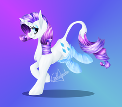 Size: 1312x1144 | Tagged: safe, artist:galopade, rarity, classical unicorn, g4, clothes, female, horn, leonine tail, smiling, socks, solo, striped socks