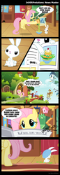 Size: 900x2620 | Tagged: safe, artist:univertaz, angel bunny, fluttershy, g4, comic, feeding, fluttershy's cottage, newspaper, spoiled