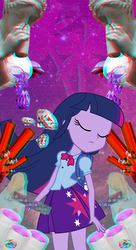 Size: 728x1336 | Tagged: safe, twilight sparkle, equestria girls, g4, bong, female, glitch, solo, space, vaporwave, wallpaper, webpunk