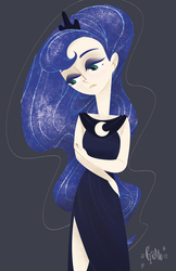 Size: 647x1000 | Tagged: safe, artist:ilianagatto, princess luna, human, g4, clothes, dress, female, humanized, nail polish, side slit, solo