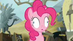 Size: 898x500 | Tagged: safe, screencap, pinkie pie, g4, season 5, the lost treasure of griffonstone, animated, female, image macro, littering, meme, oh my gosh, solo, super troopers