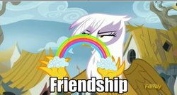 Size: 496x268 | Tagged: safe, edit, edited screencap, screencap, gilda, griffon, g4, the lost treasure of griffonstone, female, friendship, idiot box, rainbow, solo, spongebob squarepants