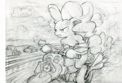 Size: 1814x1236 | Tagged: safe, artist:gezawatt, pinkie pie, g4, angry, dubstep, manly, masculine, monochrome, sketch, traditional art