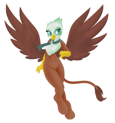 Size: 2984x3172 | Tagged: safe, artist:ambris, greta, griffon, anthro, g4, the lost treasure of griffonstone, clothes, colored pupils, female, high res, scarf, sexy, simple background, solo, stupid sexy greta, white background