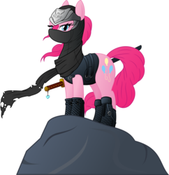 Size: 7038x7267 | Tagged: safe, artist:emedina13, pinkie pie, g4, absurd resolution, clothes, crossover, crystal heart, female, game, ninja, ninja gaiden, parody, ryu hayabusa, simple background, solo, transparent background, vector, video game, weapon