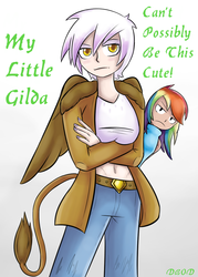 Size: 940x1310 | Tagged: safe, artist:dinobirdofdoom, gilda, rainbow dash, human, g4, the lost treasure of griffonstone, belly button, breasts, busty gilda, female, humanized, midriff, my little sister can't be this cute, nail polish, parody, tailed humanization, winged humanization