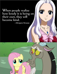 Size: 500x656 | Tagged: safe, discord, fluttershy, g4, fairy tail, mirajane strauss, quote