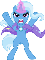Size: 3000x4032 | Tagged: safe, artist:jeatz-axl, artist:kp-shadowsquirrel, trixie, pony, g4, angry, bipedal, brooch, cape, clothes, female, high res, jewelry, simple background, solo, transparent background, trixie's brooch, trixie's cape, vector