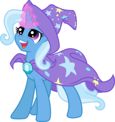 Size: 3000x3186 | Tagged: safe, artist:jeatz-axl, artist:kp-shadowsquirrel, trixie, pony, unicorn, g4, brooch, cape, clothes, female, happy, high res, jewelry, mare, simple background, smiling, solo, transparent background, trixie's brooch, trixie's cape, vector