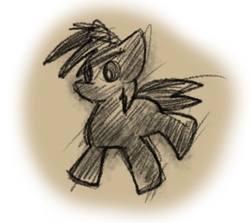 Size: 511x455 | Tagged: safe, artist:zutcha, earth pony, pony, fanfic:the last pony on earth, ponies after people, blank flank, crayon, crude sketch, female, hooves, illustration, mare, monochrome, solo, traditional art
