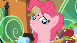 Size: 1279x715 | Tagged: safe, screencap, pinkie pie, earth pony, g4, the lost treasure of griffonstone, meme, solo, youtube caption