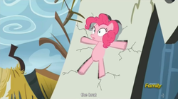 Size: 1277x713 | Tagged: safe, screencap, pinkie pie, pony, g4, the lost treasure of griffonstone, meme, solo, youtube caption