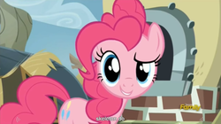 Size: 1278x714 | Tagged: safe, screencap, pinkie pie, g4, the lost treasure of griffonstone, meme, youtube caption
