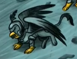 Size: 311x239 | Tagged: safe, screencap, grampa gruff, griffon, g4, the lost treasure of griffonstone, cropped, flashback, griffon guard, history of griffonstone, male, scar, solo