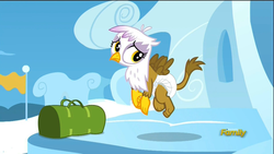 Size: 1920x1080 | Tagged: safe, artist:anon3434, edit, edited screencap, screencap, gilda, griffon, g4, the lost treasure of griffonstone, chickub, diaper, diaper edit, female, non-baby in diaper, poofy diaper, solo