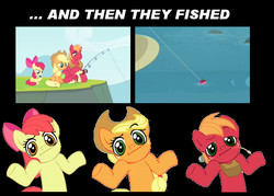 Size: 716x513 | Tagged: safe, apple bloom, applejack, big macintosh, earth pony, pony, g4, leap of faith, fishing, male, stallion