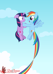 Size: 5000x7000 | Tagged: safe, artist:waveywaves, rainbow dash, twilight sparkle, alicorn, pony, g4, absurd resolution, female, flying, lesbian, mare, ship:twidash, shipping, twilight sparkle (alicorn), vector