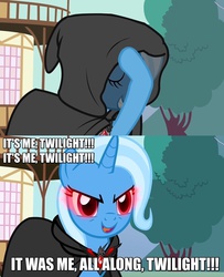 Size: 1146x1411 | Tagged: safe, screencap, trixie, pony, unicorn, g4, magic duel, female, hood, image macro, it's me austin, mare, meme, solo, vince mcmahon, wrestling, wwe