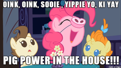 Size: 610x342 | Tagged: safe, screencap, pinkie pie, pound cake, pumpkin cake, pig, g4, cake twins, gordy, image macro, meme, nostalgia critic, pig nose, piggie pie, song reference